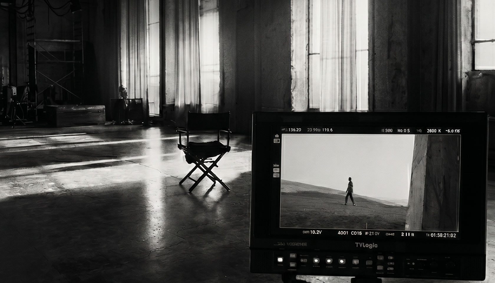 Set cinematografico in bianco e nero
